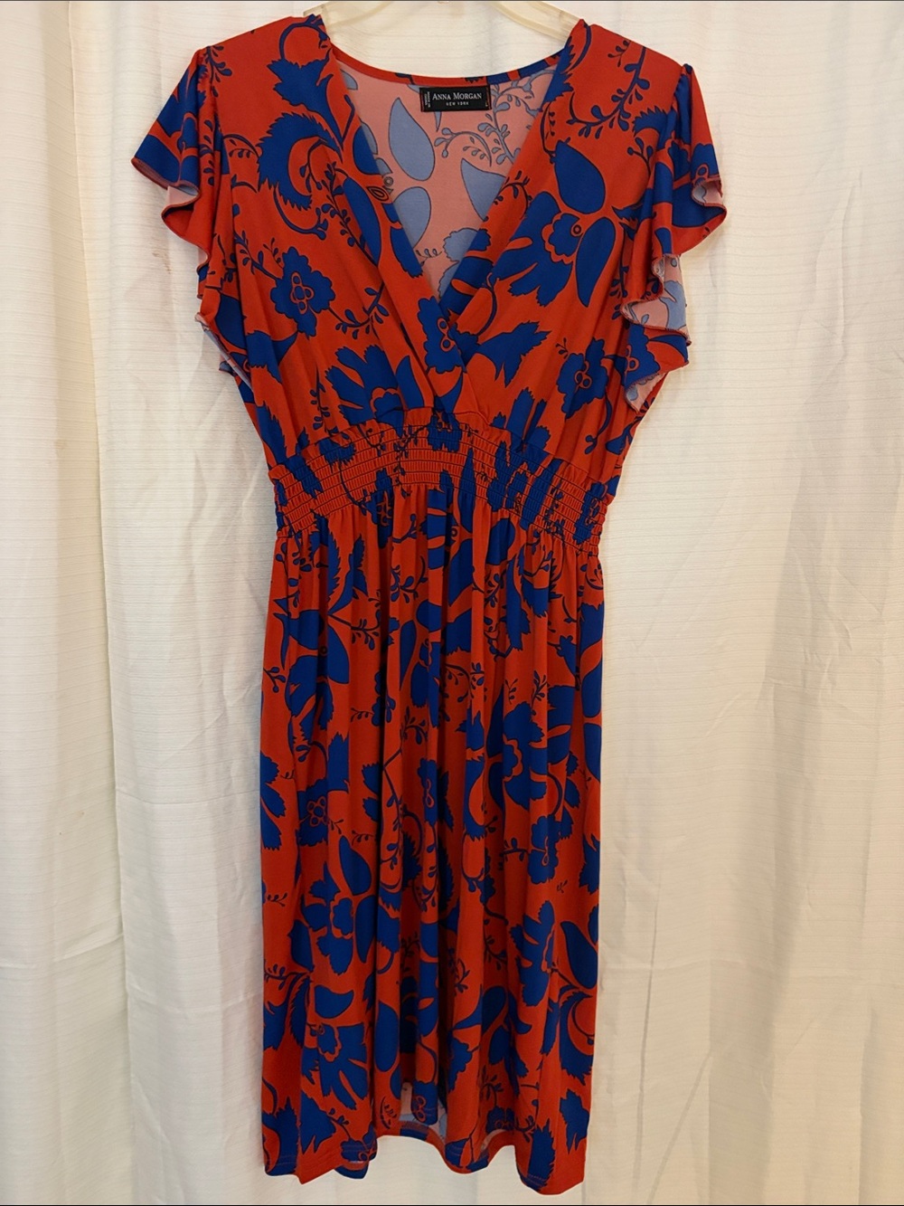 Orange Midi Dress with Blue Floral Print